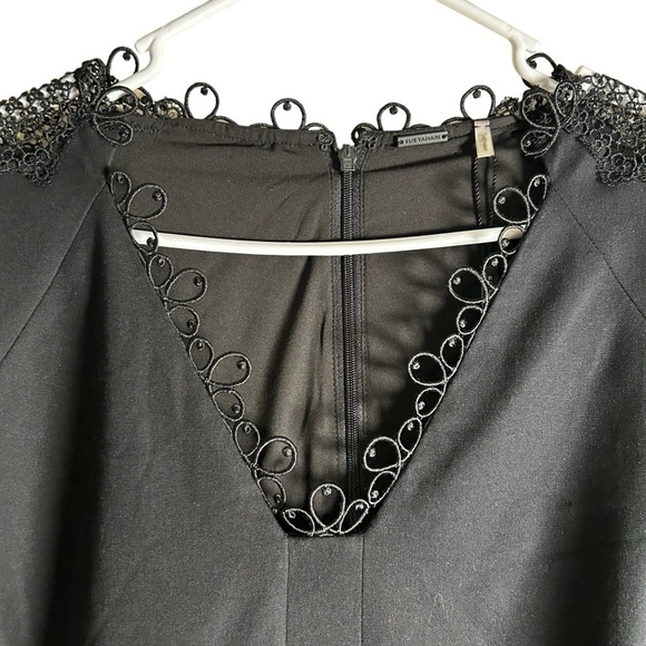NWT Elie Tahari Lace Sleeve Neckline Short Sleeve Sheath Midi Dress Black Sz 14 - Picture 9 of 12